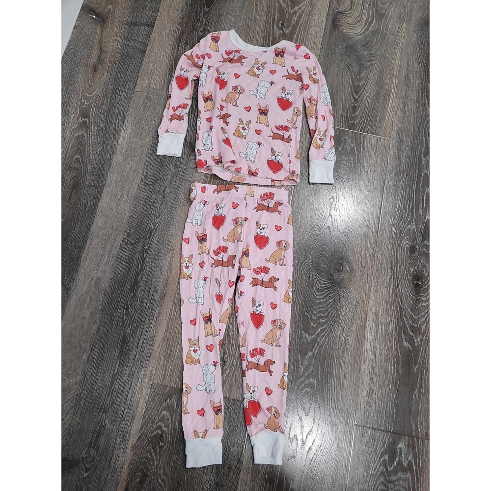 Caden Lane Bamboo Pink Dog Hearts Valentine's Day 3T Pajama Set Puppy PJs #4